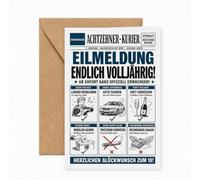 Edition Seidel Premium carte d'anniversaire 18 ans avec enveloppe. Carte de vœux pliée avec texte en allemand pour Fils Fille Petit-fils Ami Journal majeur humour Permis de conduire (G4772 SW026)