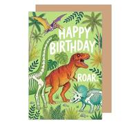 Edition Seidel Premium Carte d'anniversaire avec enveloppe. Carte de vœux Happy Birthday pour enfant boys T Rex Jurassic dinosaure roar (G4288 SW026)