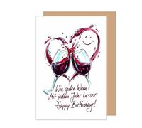 Edition Seidel Premium carte d'anniversaire avec enveloppe. Carte de vœux pliée avec texte en allemand pour homme femme ami temps de fête santé vin rouge (G4201 LBW26)