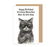 Edition Seidel Premium carte d'anniversaire avec enveloppe. Carte de vœux pliée avec texte en allemand pour homme femme amis humour chat cool (G4179 LBW26)