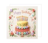 Edition Seidel Premium Carte d'anniversaire carrée avec enveloppe. Carte de vœux anglaise Happy Birthday pour Femmes Amies Mère Gâteau d'anniversaire Fleurs (GQ578 SW026)