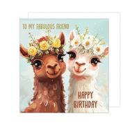 Edition Seidel Premium Carte d'anniversaire carrée de qualité supérieure avec enveloppe. Carte de voeux Happy Birthday to my fabulous friend pour homme femme petit amie lama (GQ243 SW024)