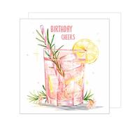 Edition Seidel Premium Carte d'anniversaire carrée de qualité supérieure avec enveloppe. Carte de voeux Birthday Cheers pour femme petite amie cocktail rose (GQ242 SW024)