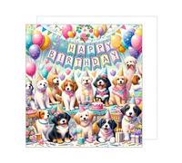 Edition Seidel Premium Carte d'anniversaire carrée de qualité supérieure avec enveloppe. Carte de vœux Happy Birthday pour fille garçon fils fille enfants chiens mignons (GQ261 SW024)