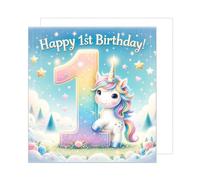 Edition Seidel Premium Carte d'anniversaire carrée de qualité supérieure pour 1e anniversaire avec enveloppe. Carte de vœux Happy Birthday pour fille licorne rose (GQ259 SW024)