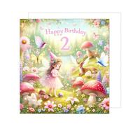 Edition Seidel Premium Carte d'anniversaire carrée de qualité supérieure pour 2e anniversaire avec enveloppe. Carte de vœux Happy Birthday pour fille enfant fée de la forêt (GQ262 SW024)