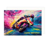 Edition Seidel Premium Carte d'anniversaire de qualité supérieure avec envelope. Carte de vœux Happy Birthday pour homme femme ami motif Harley coloré (G3537 SW024)