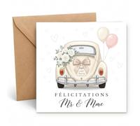 Edition Seidel Premium Carte de mariage carrée avec enveloppe. Carte de mariage Heureux Mariage en français pour couple voiture roses élégant (HQ260 SW026)