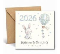 Edition Seidel Premium carte de naissance carrée avec enveloppe. Carte de vœux naissance bébé garçon Welcome Little One lapin (EQ167 SW026)