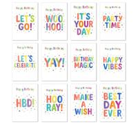 Edition Seidel Set de 12 cartes d'anniversaire avec enveloppe. Carte de vœux Citations Joyeux Happy Birthday Homme Femme Enfants (SW026)