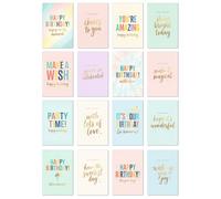 Edition Seidel Set de 16 cartes d'anniversaire avec enveloppe. Carte de vœux Citations Joyeux Happy Birthday Homme Femme Enfants (SW026)