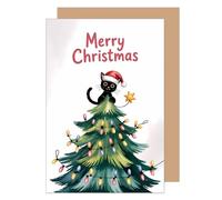 Edition Seidel W1146 SW025 Carte de vœux de Noël de qualité supérieure avec enveloppe pour femme, homme, style rétro, Merry Christmas, arbre de Noël, chats