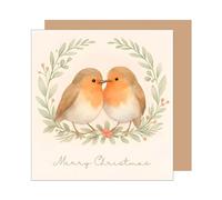Edition Seidel WQ118 SW025 Carte de vœux de Noël carrée de qualité supérieure avec enveloppe pour femme homme Merry Christmas Oiseaux Couronne de gui