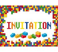 EDITON COLIBRI Invitations en Français jouer avec briques L*G*: Paquet de 10 cartes d‘invitation pour un Fête d'Anniversaire à thème de Blocs des Constructions (11073 FR)