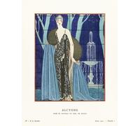 EDITORIAL Alcyone Halcyon. Robe et manteau du soir de Worth. Robe de soirée et manteau de Worth. Illustration de mode art déco par l'artiste français George Barbier 1882-1932. L'œuvre a été créée pour