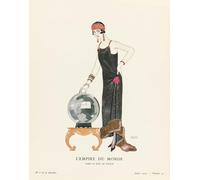 EDITORIAL L Empire du Monde. L'Empire du Monde. Robe du Soir de Worth. Robe de soirée par Worth. Illustration de mode art déco par l'artiste français George Barbier 1882-1932. L'œuvre a été créée pour