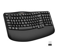 EDJO Wave Keys Clavier ergonomique sans fil avec repose-poignet, confortable et naturel, clavier d'ordinateur USB Ergo 2,4 GHz pour Multi-OS, Windows, Mac OS, ordinateur portable, PC (noir)