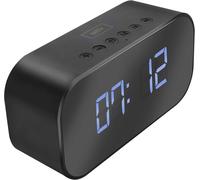 EDKAL-,Mirror Clock Réveil Enceinte Bluetooth Autonomie 5H En Connexion Boutons De Contrôle Entrée Auxiliaire+Lecteur Micro-Sd Design Miroir Afficheur Led Numérique-Noir