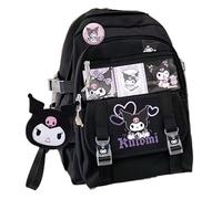 Edles Elves Sac à dos d'école avec pochon latéral Grand adapté pour garçon fille Randonnée Camping Picnic Noir Poupée Carte Badge, noir