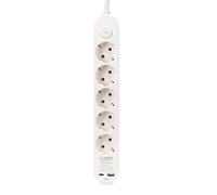Edm Base multiple 5 prises Schuko avec interrupteur, 2 USB C, câble 1,5 m H05VV-F 3G1,5 mm², 16A 250V, blanc