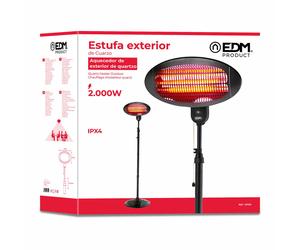 Edm Estufa de cuarzo de exterior 2000 W avec support mural et pied