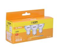 EDM KIT 3 BOMBILLAS DICROICAS LED GU10 5W 450lm 3200K LUZ CALIDA Ø5x5,5cm