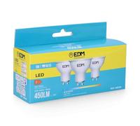 EDM KIT 3 BOMBILLAS DICROICAS LED GU10 5W 450lm 6400K LUZ FRIA Ø5x5,5cm