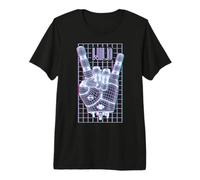 EDM Rave Hand Rock Horns Wild Funny Techno Robot Glitch DJ T-Shirt Haut de Gamme
