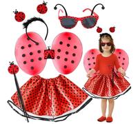 Edmirfun Deguisement Ladybug Set,Coccinelle Enfant Fille,Jupe Tutu,Ailes,Baguette Magique,Accessoire Princesse fille,Costume Enfant Ladybug Halloween Carnaval Cosplay Fête d'Anniversaire(Noirs/Rouge)