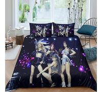EDMKO Ensemble de literie 3D Blackpink, Imprimé Microfibre, King（220x240cm）, 1 housse de couette + 2 taies d'oreiller, Léger, Fermeture éclair, Caricature, Anniversaire de naissance, Femme