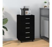 EDNRSOG Armoire à tiroirs avec roulettes en bois noir 5 tiroirs | 4 roulettes, positionnement flexible, pour bureau ou étude, instructions de montage incluses (français non garanti)