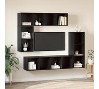 EDNRSOG Ensemble de 4 meubles TV aspect chêne noir en bois, design mural avec système d'étagères pour le salon, composé d'un petit, d'un moyen et de deux grands