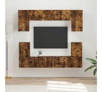 EDNRSOG Ensemble de meubles TV modernes 5 pièces en bois de chêne fumé, kit de rangement multimédia mural avec lignes épurées et forme rectangulaire pour salon