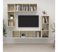 EDNRSOG Lot de 4 meubles TV suspendus en bois de chêne Sonoma, montage mural avec beaucoup d'espace de rangement, armoire pour rangement et organisation, facile d'entretien avec chiffon humide