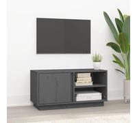 EDNRSOG Meuble TV en bois massif de pin gris 80 x 35 x 40,5 cm avec 3 compartiments et 1 porte, meuble TV tendance en bois, décoratif et pratique pour le salon