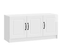 EDNRSOG Meuble TV moderne en bois blanc brillant, 99 x 34,5 x 47 cm, avec deux grands compartiments et poignées d'arc noires pour appareils multimédias