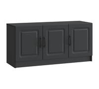 EDNRSOG Meuble TV moderne noir 99 x 34,5 x 47 cm en bois avec deux compartiments et poignées d'arc noires, idéal pour les appareils multimédias et les accessoires.
