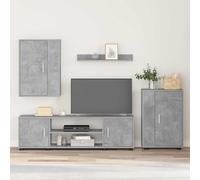 EDNRSOG Système de meuble TV mural 4 pièces en béton gris en bois composé d'un support TV, d'une armoire autonome, d'une armoire murale et d'une étagère murale pour un rangement peu encombrant