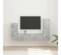 EDNRSOG Système moderne de meuble TV mural 4 pièces en bois gris béton avec beaucoup d'espace de rangement pour appareils multimédia et décoration, idéal pour le salon