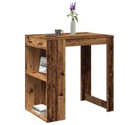 EDNRSOG Table de bar aspect bois vieilli 102 x 70 x 103,5 cm | 2 étagères, 1 tiroir, facile d'entretien, polyvalent, avec support mural