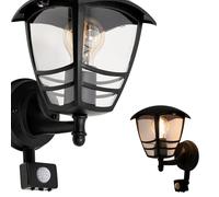EDO Applique Murale Extérieure E27 IMMA SENSOR Noire avec Détecteur de Mouvement - Lampe Murale Moderne - Éclairage de Jardin IP44 - Lanterne Élégante pour Jardin, Terrasse, Façade