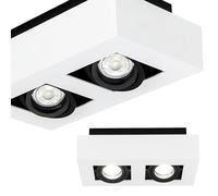 EDO Carré Spot de Plafond GU10 OSMIN RIM 2 Spots Blanc/Noir - Plafonnier en Saillie - Lampe Double avec Anneau Interchangeable et Orientable - Éclairage Moderne pour Salon, Chambre, Cuisine