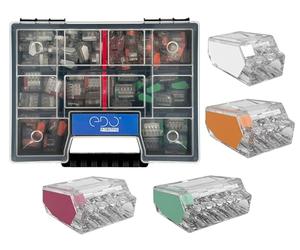 EDO Coffret 100 Bornes de Connexion VDE - Bornes de Connexion Rapides Push-in pour Fils Rigides 0,5-2,5 mm² avec Valise de Rangement - Dominos Électriques Compacts pour Installations Intérieures