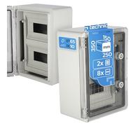 EDO Coffret de Distribution Étanche IP65 2 Rangées pour 16 Modules (2x8) 250x350x150 mm - Coffret Électrique avec Rail DIN, Porte Transparente en PC, IK10, Gris