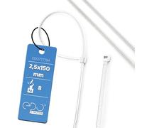 EDO Colliers de Serrage Autobloquants 2,5x150mm Blanc 100 Pièces - Attache Câble, Serre Câbles Nylon PA66, Résistance 8kg, UL94 V2, Sans Halogène - Pour Câbles, Électricité, Auto, Jardin & Bricolage