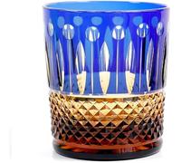 Edo Kiriko Verre à Boire Tasse à Whisky en Cristal à l'ancienne pour Vodka Bourbon Verre à Cocktail coupé à la Main avec boîte-Cadeau 9 oz, Noir, Bleu
