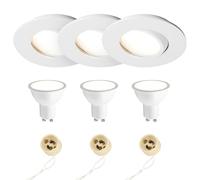 EDO Lot de 3 Spots LED de Plafond Encastrable POLI Blanc - Cadre de Montag Rond Ø95mm avec 5,5W 4000K 500lm 230V - Spot Encastré avec Anneau Orientable - Plafonnier IP44 pour Salle de Bain