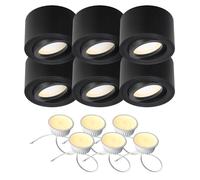 EDO Lot de 6 Rond Spots LED de Plafond Noir ZALDA OV Lampe de Plafond Extra Plat & Pivotant, Spot LED en Saillie Orientable avec 4,8W 3000K Blanc Chaud 500lm 230V - Ø80*50mm, Plafonnier en Aluminium