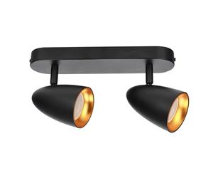 EDO OVO 2 Plafonnier double spot LED noir doré IP20 GU10 2 ampoules rotatives GU10 230 V pour salon, anneau doré EDO777239