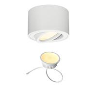 EDO Rond Spot LED de Plafond Blanc ZALDA OV Lampe de Plafond Extra Plat & Pivotant, Spot LED en Saillie Orientable avec 4,8W 3000K Blanc Chaud 500lm 230V - Ø80*50mm, Plafonnier en Aluminium